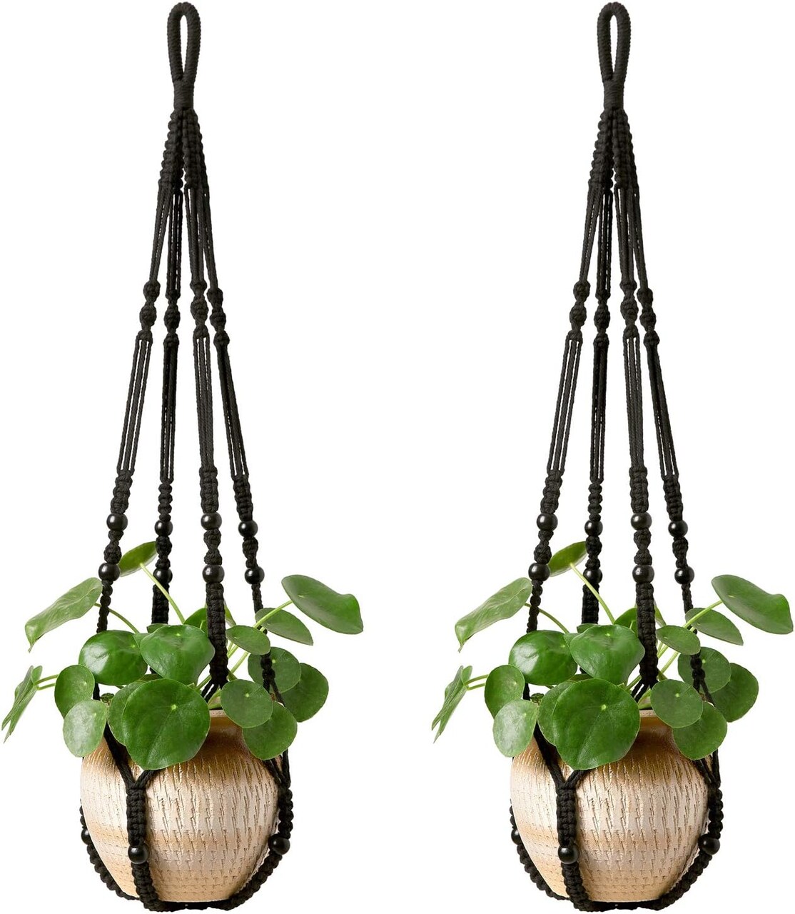 Macrame Plant Hanger Indoor Hanging Planter Basket with Wood Beads (Black)